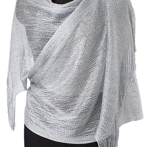 Shinny Metallic Silver Shawl Wrap for Evening Dresses, Sparkling Silver Scarf - Picture 2 of 4